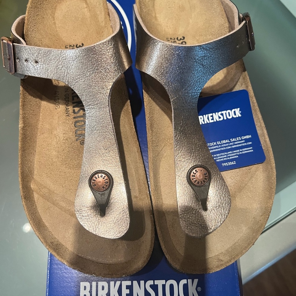 Birkenstock Women's Metallic Rose Gold T-Strap Sandals - Picture 3 of 5